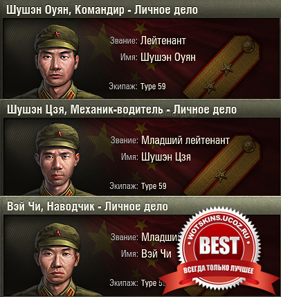 Звания и имена китайских танкистов на русском для игры World Of Tanks