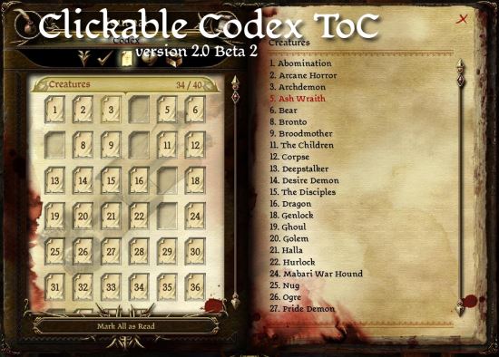 FtG Codex ToC v 1.0 для Dragon Age: Origins