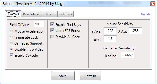 Configuration Tool - By Bilago для Fallout 4