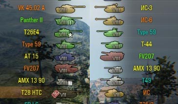 Контурные цветные иконки танков для World of Tanks 0.9.16