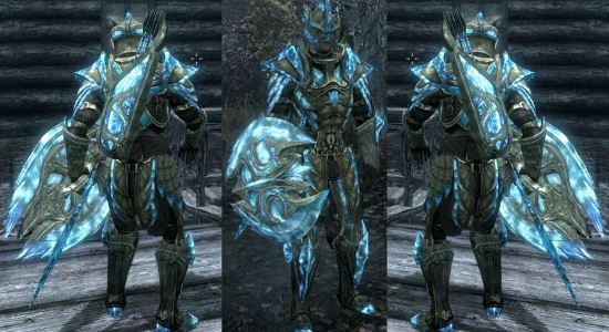 Vibrant Cyan and Gold Glass Armor and Weapons Retexture для TES V: Skyrim